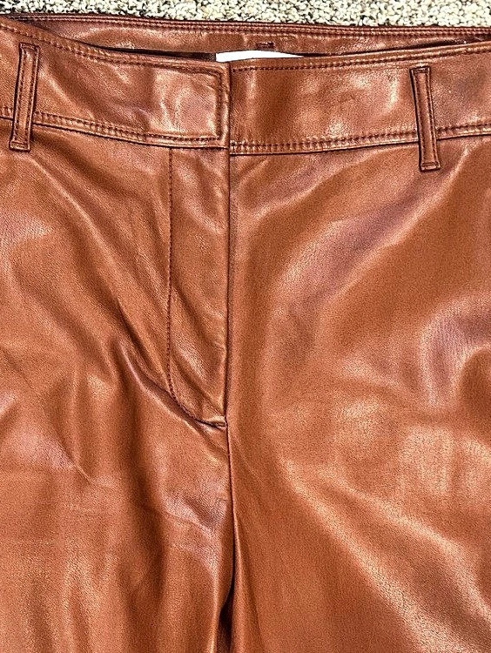 LOFT Straight Leg Faux Leather-Look Pants Brown Waist 10